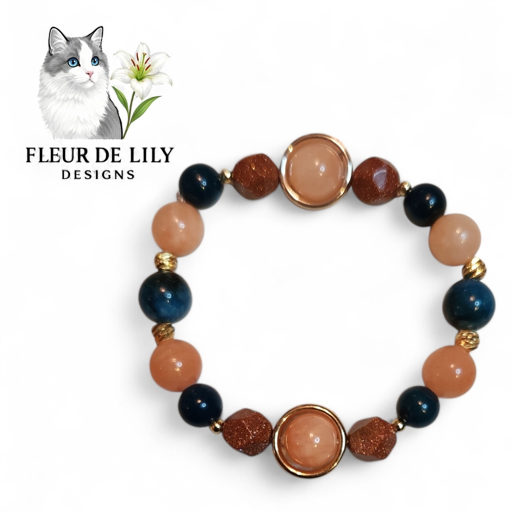 Natural 10mm Sunstone Sandstone And Blue Apatite Bracelet With 6.5-7.0 In